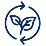 blue icon of a leaf surrounded by arrows forming a circle representing natural resource management
